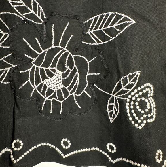 Etcetera Linen Skirt Black White Embroidery Beaded Ribbon 10 Whimsigoth Fairy - Picture 6 of 13